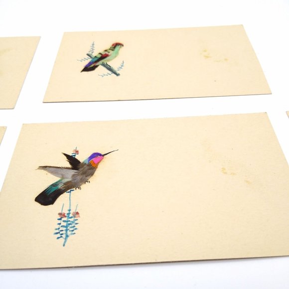 Vintage Feather Bird Place Card or Notecard Set, Mexico Folk Art Lot of 7 - Picture 4 of 5